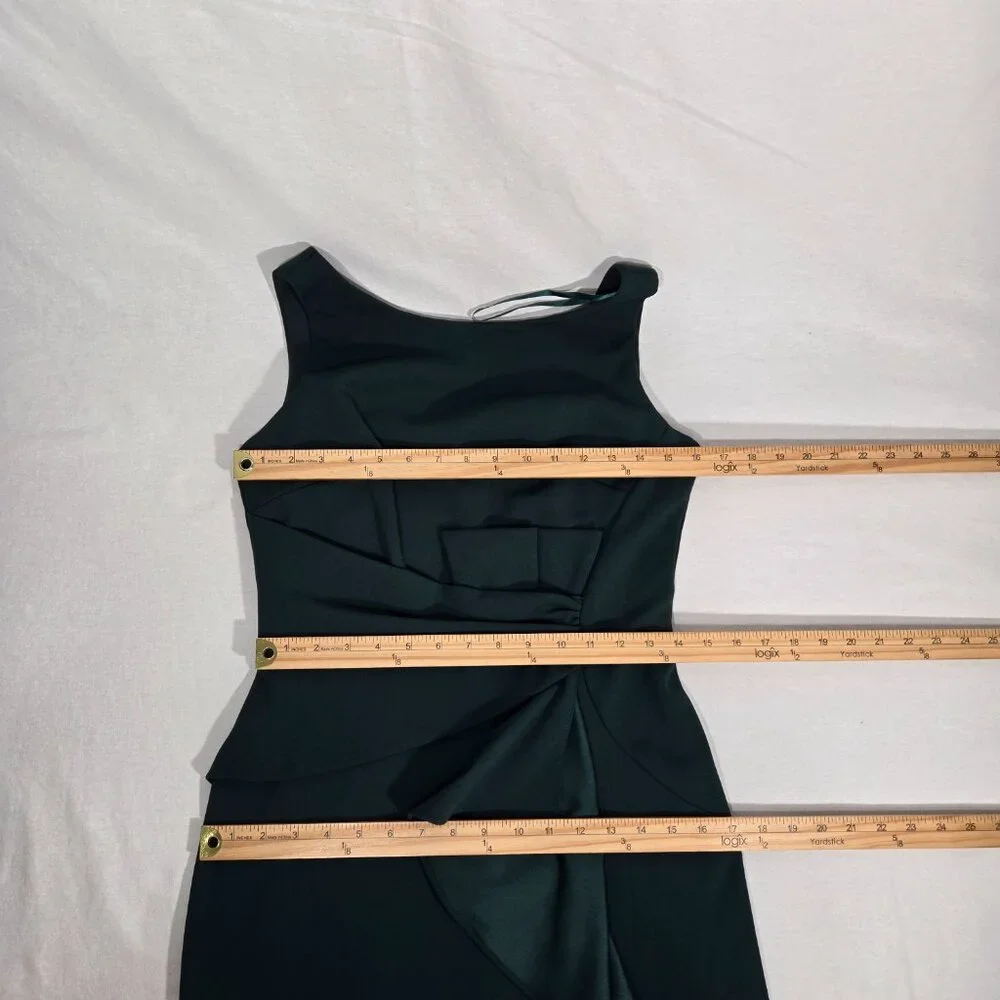 BETSY ADAM "Christine" PINE Scuba Crepe Ruffle Bow Slit Formal Gown Dress Size 8 - Picture 17 of 17